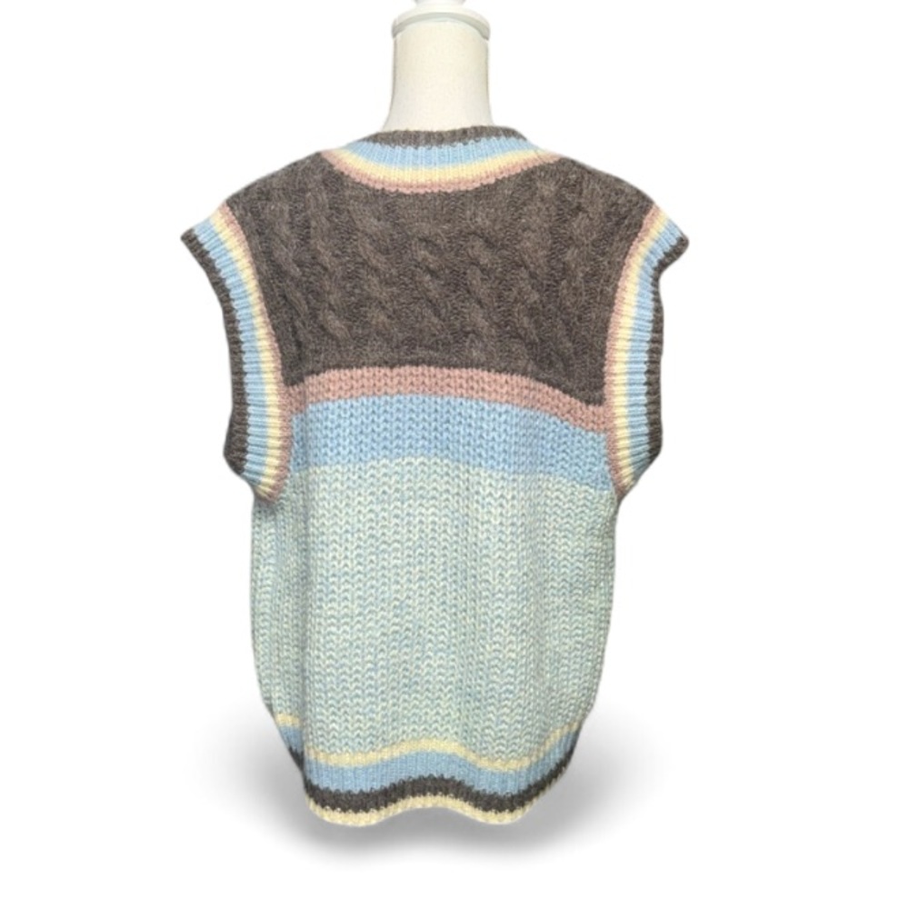 Pol Multicolor Sweater Vest Oversized blue mauve brown cream multi patterns - Picture 5 of 12
